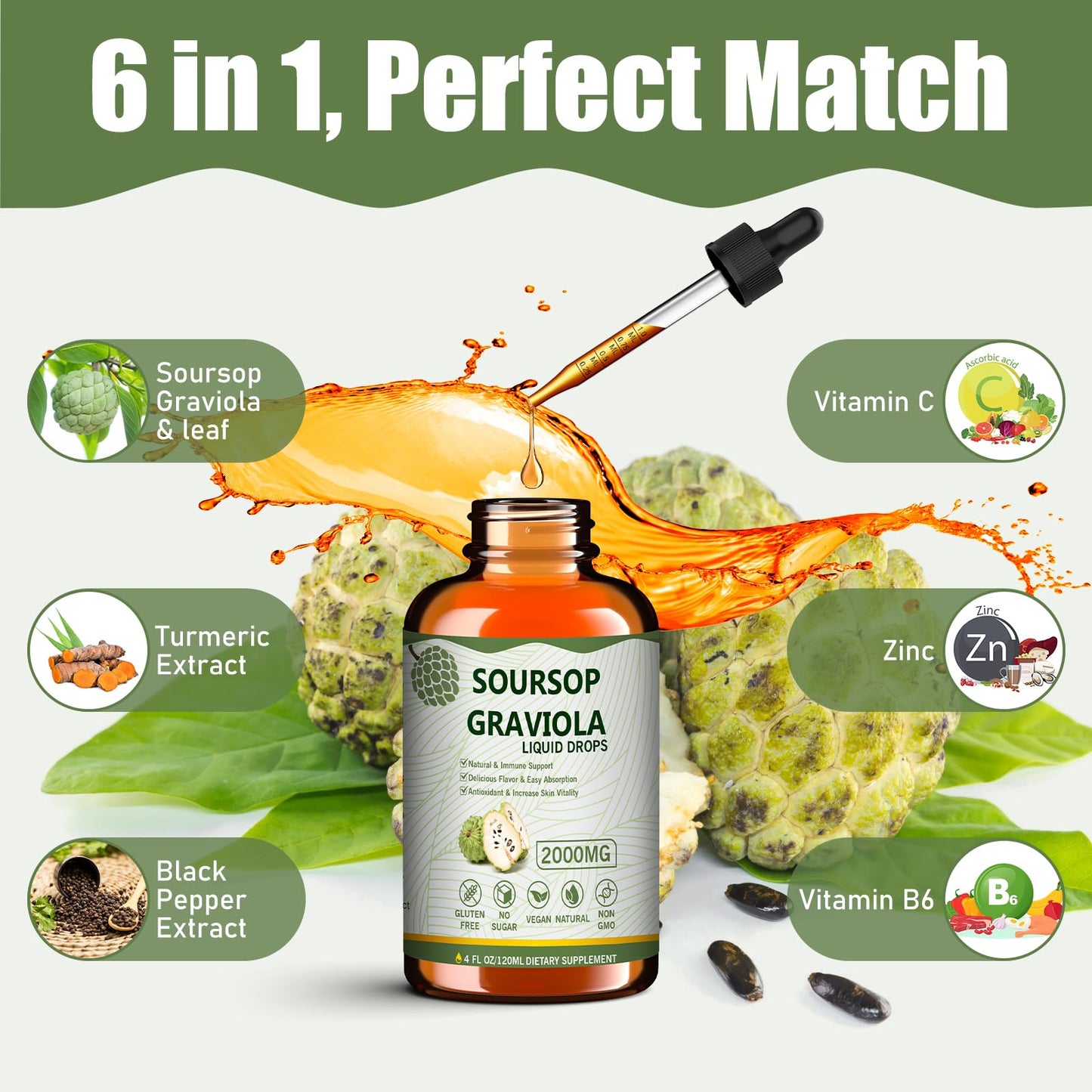 Mosslly 7-in-1 Organic Soursop Bitters Liquid Drops, 4 Fl Oz – Immune Support