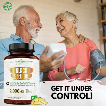 Mother Nature Organics Organic Black Seed Oil Capsules 1000mg – 180ct, 3-Month Supply, Cold-Pressed Nigella Sativa from Turkey