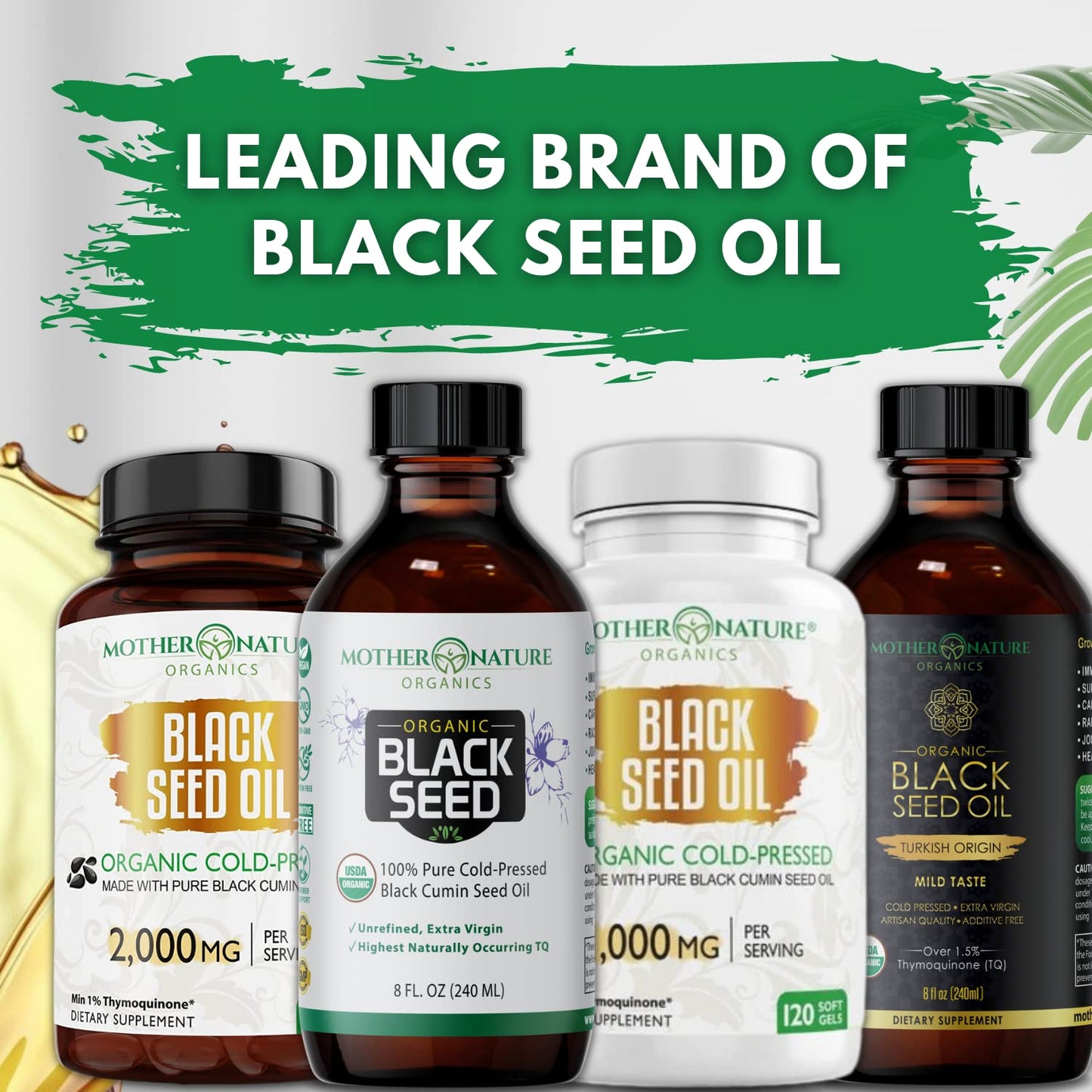 Mother Nature Organics Organic Black Seed Oil Capsules 1000mg – 180ct, 3-Month Supply, Cold-Pressed Nigella Sativa from Turkey