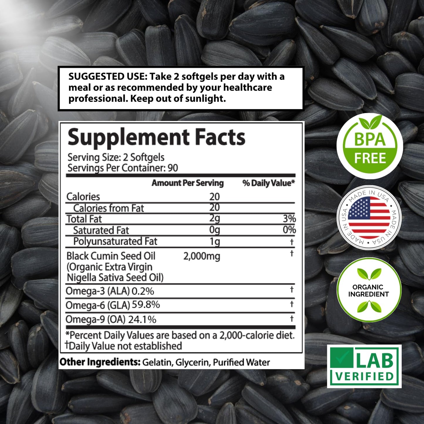 Mother Nature Organics Organic Black Seed Oil Capsules 1000mg – 180ct, 3-Month Supply, Cold-Pressed Nigella Sativa from Turkey