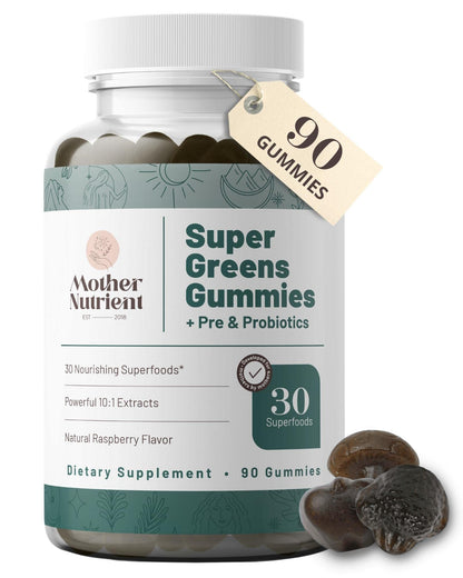 Mother Nutrient Super Greens Gummies – Women & Adults, 30 Superfoods, 90 Gummies