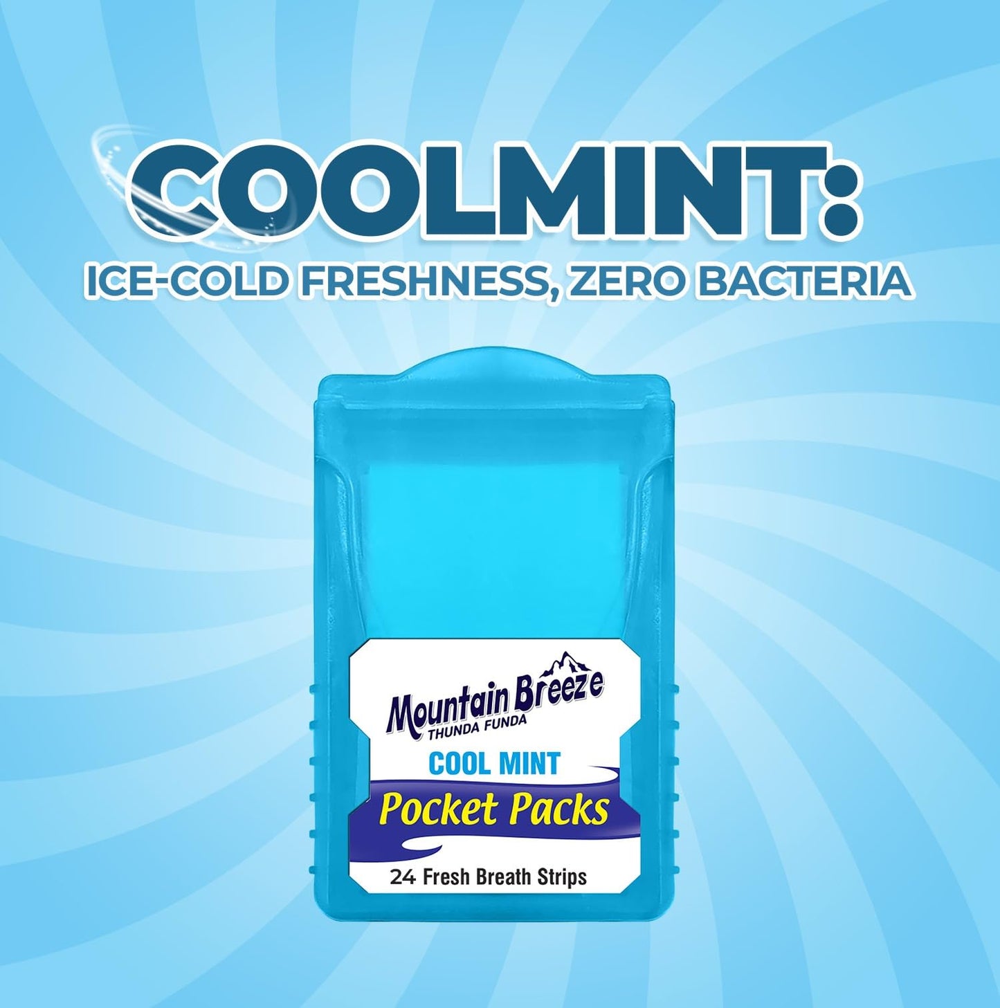 Mountain Breeze Sugar Free Cool Mint Breath Strips – 24 Strips per Cassette, Pack of 1 (3 Cassette) New
