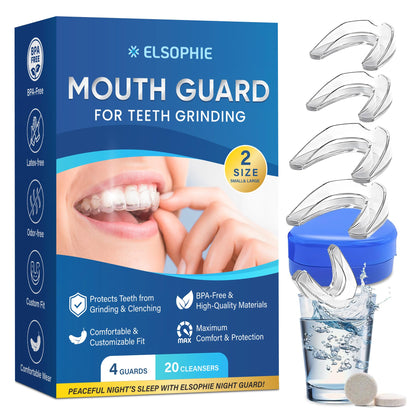 Night Guard for Teeth Grinding – Custom-Fit Mouth Guard for Clenching (4 Pack) + 20 Cleansing Tablets