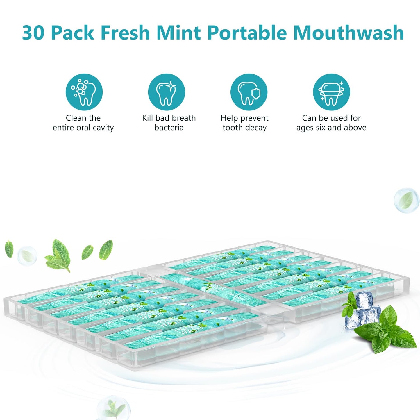 Travel Mouthwash Packets – Alcohol & Fluoride Free, Fresh Mint 30-Pack