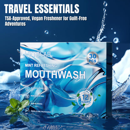 Travel-Size Mouthwash Packets – TSA-Approved Mini Mint, Alcohol & Fluoride-Free (30 Pack)