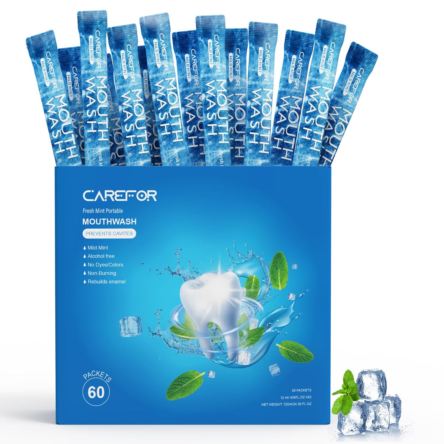 Mouthwash Travel Size - Alcohol-Free Icy Mint, Portable Fresh Breath, 60 Pack (0.41 Fl Oz Each)