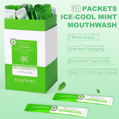 Mouthwash Travel Pack – 30 Packets, Alcohol-Free, TSA Approved, Mint 11ml Each