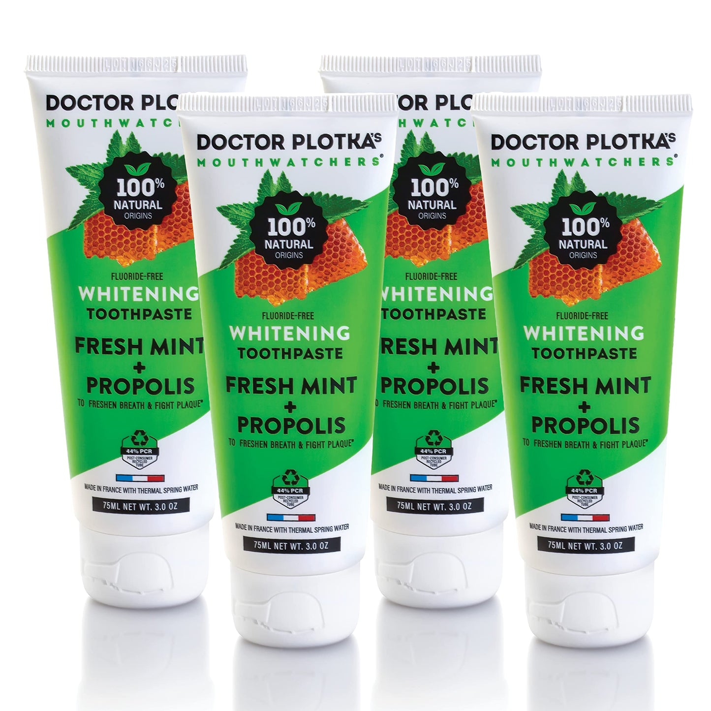 MOUTHWATCHERS Whitening Fluoride Free Toothpaste – 4 Tubes (3 oz) for Sensitive Teeth & Gums | Dr. Plotka's