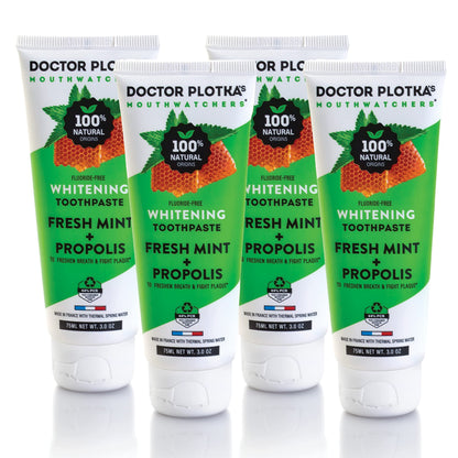 MOUTHWATCHERS Whitening Fluoride Free Toothpaste – 4 Tubes (3 oz) for Sensitive Teeth & Gums | Dr. Plotka's