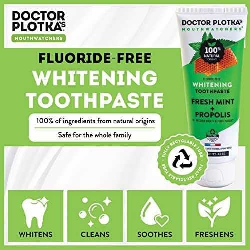 Mouthwatchers Whitening Fluoride-Free Toothpaste – Natural Mint Propolis (3 oz) | Dr. Plotka's