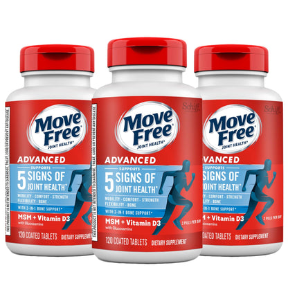 Move Free Advanced: Glucosamine Chondroitin MSM + Vitamin D3 Joint Support – Mobility, Bone & Immune Health (3x120ct)