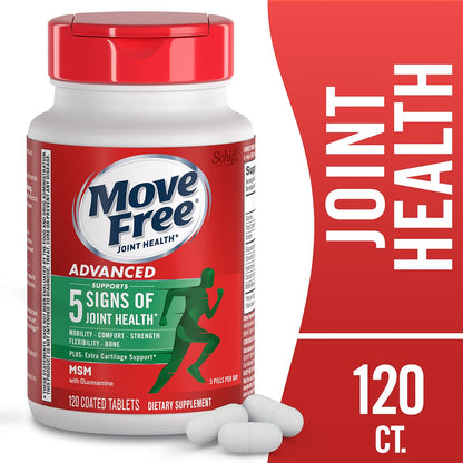 Move Free Advanced Plus MSM Coated Tablets – Joint Health with Glucosamine & Chondroitin (120 Count, Pack of 2)