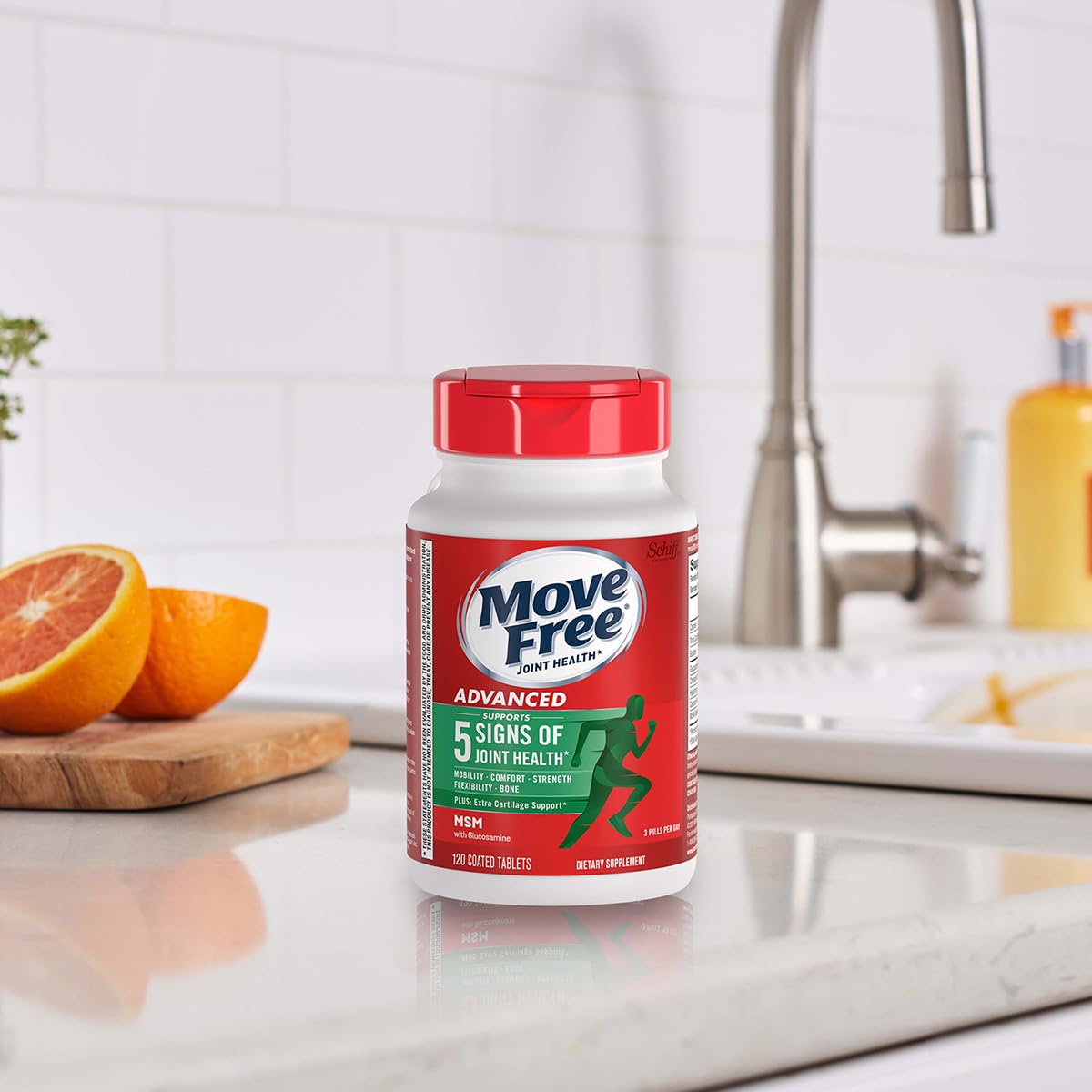 Move Free Advanced Plus MSM Coated Tablets – Joint Health with Glucosamine & Chondroitin (120 Count, Pack of 2)