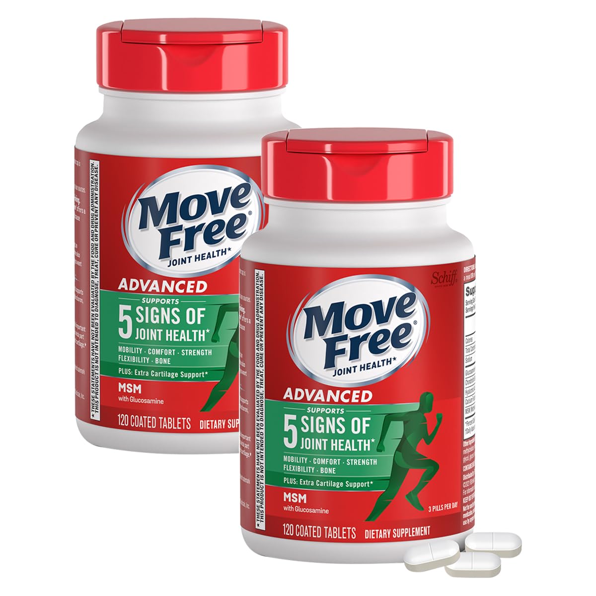 Move Free Advanced Plus MSM Coated Tablets – Joint Health with Glucosamine & Chondroitin (120 Count, Pack of 2)