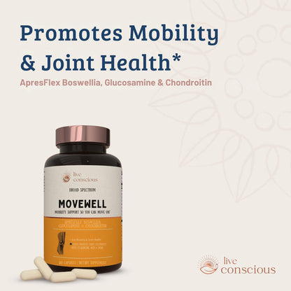 MoveWell by Live Conscious – Joint Support with Glucosamine, Chondroitin, MSM & Hyaluronic Acid (2-Pack)