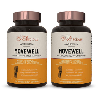 MoveWell by Live Conscious – Joint Support with Glucosamine, Chondroitin, MSM & Hyaluronic Acid (2-Pack)