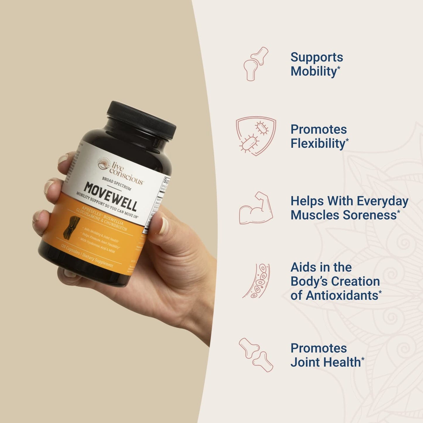 MoveWell by Live Conscious – Joint Support with Glucosamine, Chondroitin, MSM & Hyaluronic Acid (2-Pack)