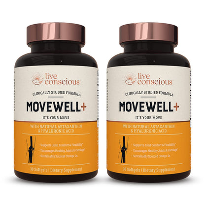 Live Conscious MoveWell Plus Antarctic Krill Oil with Hyaluronic Acid & Astaxanthin – Outperforms Glucosamine (2 Pack)