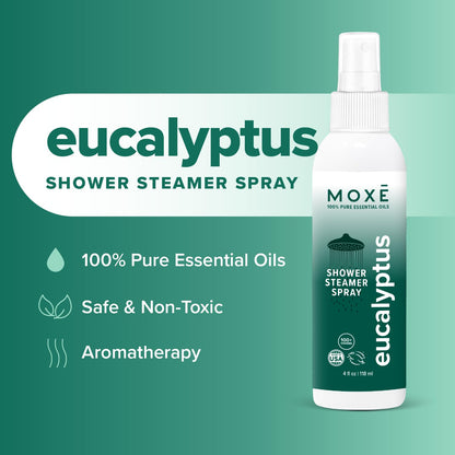 MOXĒ Eucalyptus Oil Shower Mist – 4 oz | 100% Pure Essential Oils, Made in USA