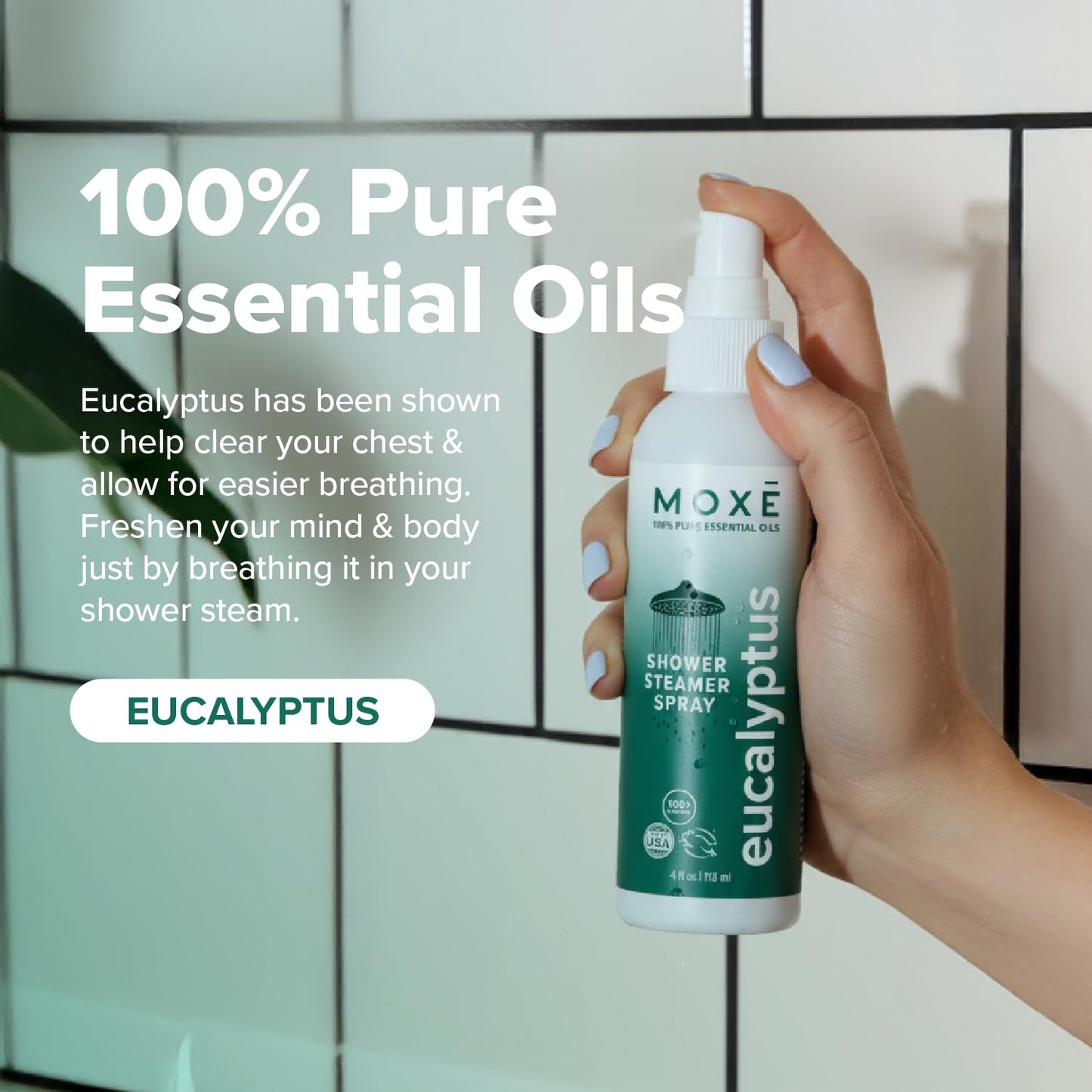 MOXĒ Eucalyptus Oil Shower Mist – 4 oz | 100% Pure Essential Oils, Made in USA