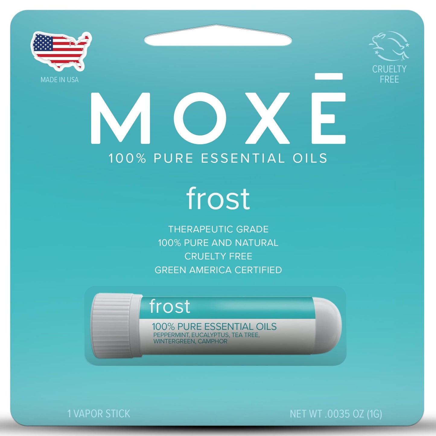MOXE Frost - Energizing Aromatherapy Nasal Inhaler - Alleviate Headaches, Boost Focus & Energy - Cooling Sinus Blaster - Includes Peppermint, Eucalyptus, & Wintergreen Essential Oils - USA (1-Pack)
