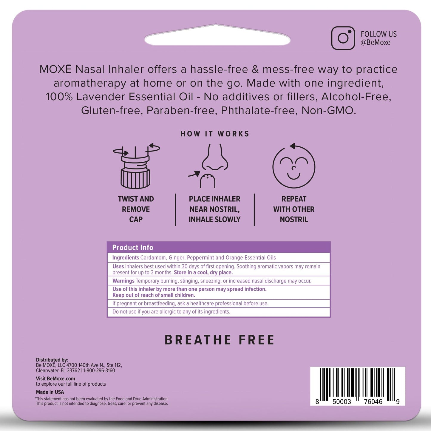 MOXĒ Lavender Essential Oil Inhaler 3 Pack | Pure, No-Mess Aromatherapy