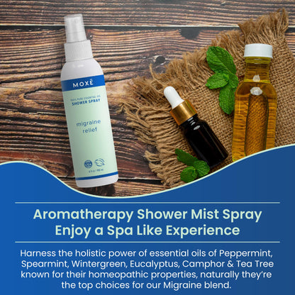 MOXE Migraine Relief Aromatherapy Shower Spray – Essential Oils for Headache & Tension Relief | Made in USA