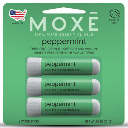 MOXĒ Peppermint Essential Oil Nasal Inhaler – Pure, No-Mess Aromatherapy (3 Pack)