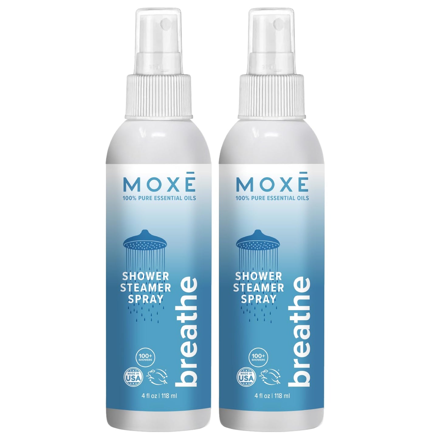 MOXE Shower Mist Breathe – Aromatherapy Shower Spray with Eucalyptus & Peppermint (4 Fl Oz, Pack of 2)