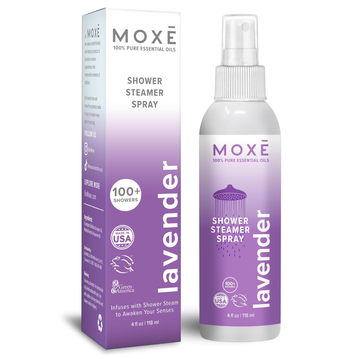 MOXE Shower Mist — Spa Aromatherapy with 100% Pure Lavender Oil, 4 oz