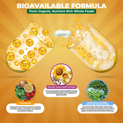 MoxyVites 5HTP 100mg with B6 – Organic, Non-GMO, 120 Vegan Capsules