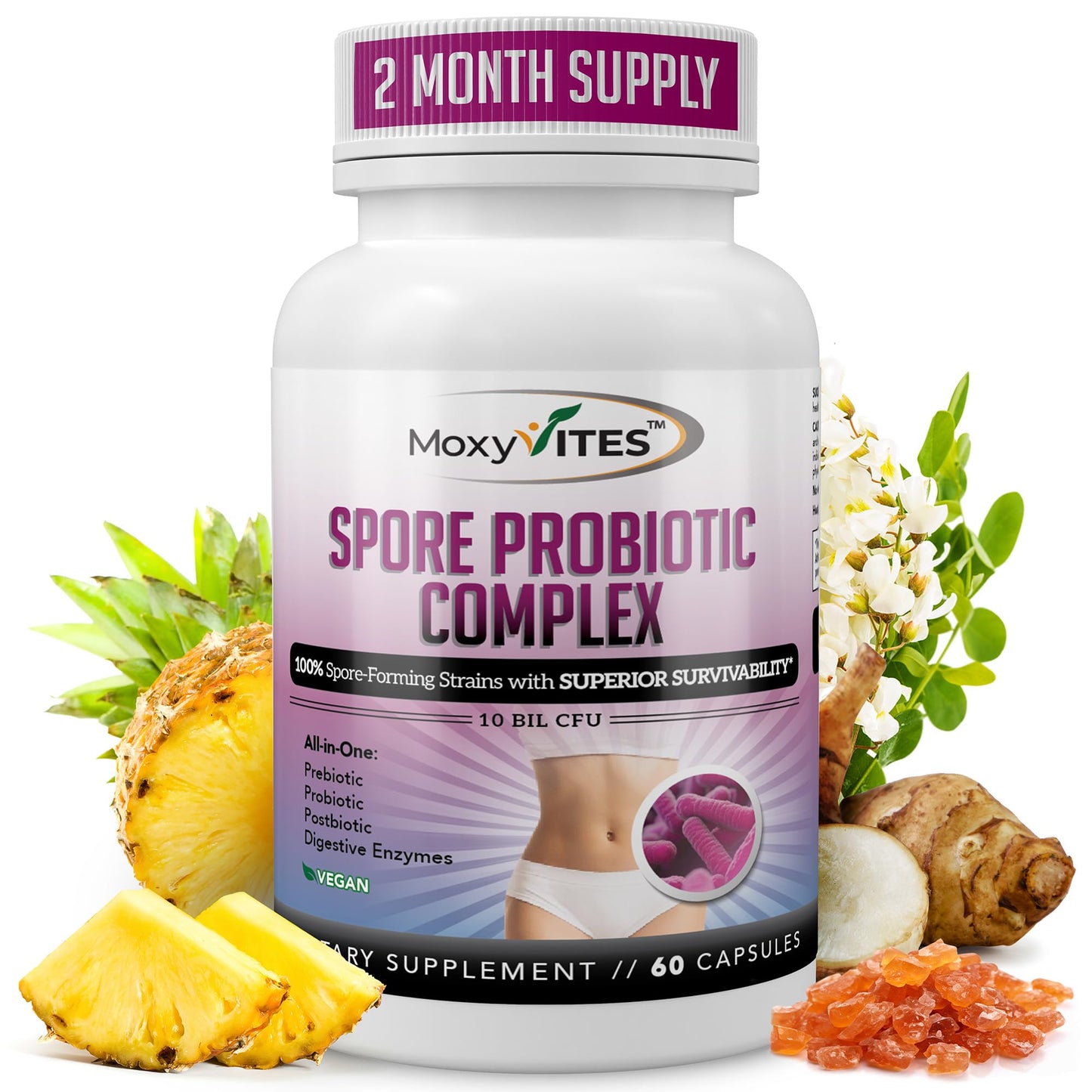 MoxyVites Spore Probiotic Complex – All-in-One Digestive Health with Prebiotics & Probiotics