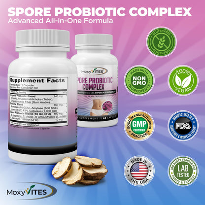 MoxyVites Spore Probiotic Complex – All-in-One Digestive Health with Prebiotics & Probiotics