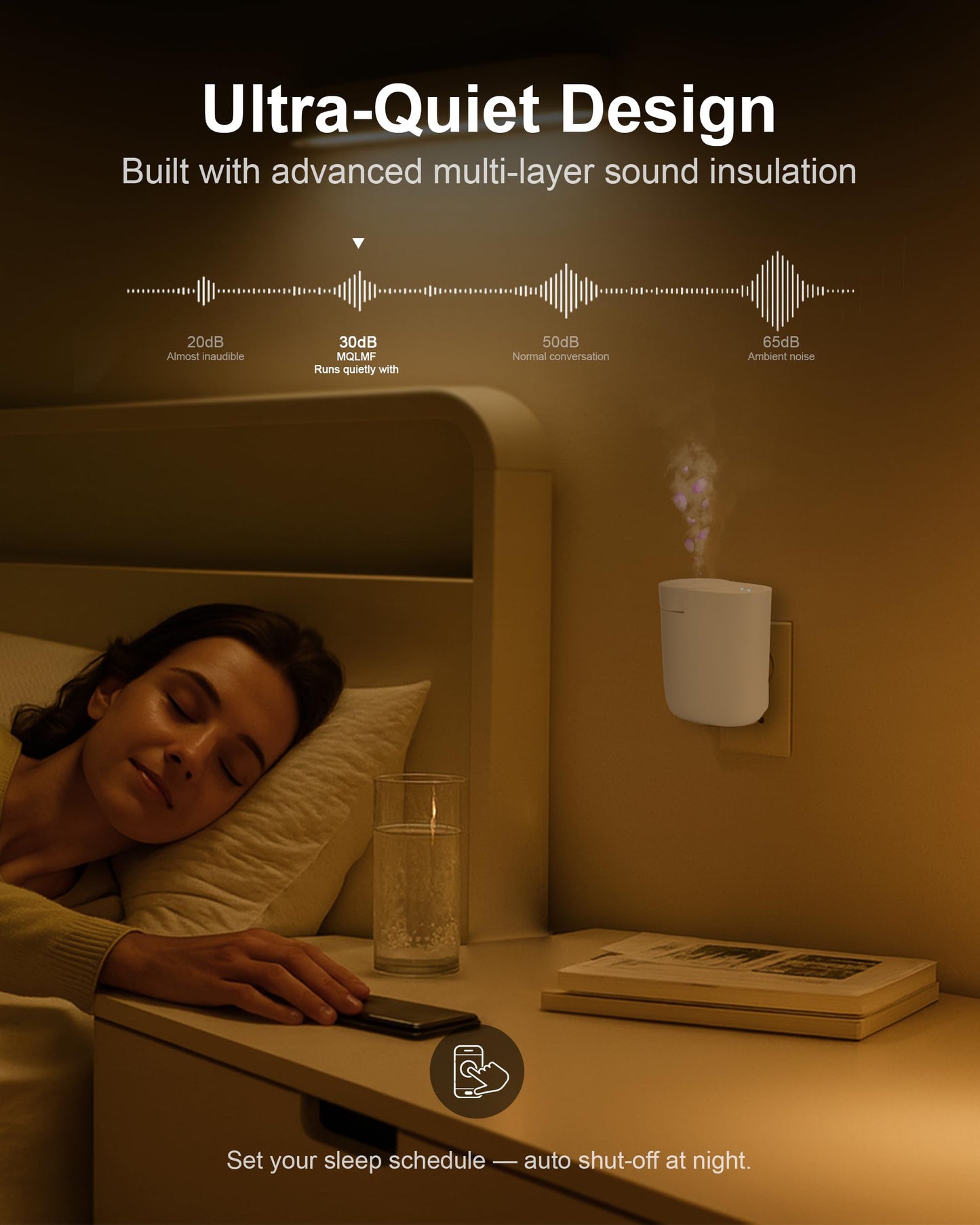 MQLMF Wall Plug-in Diffuser – Waterless, Bluetooth App, 800 Sq Ft, White