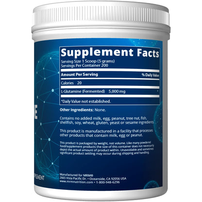 MRM L-Glutamine Powder 5000mg – Fermented Vegan Amino Acid for Gut Health & Recovery | 200 Servings