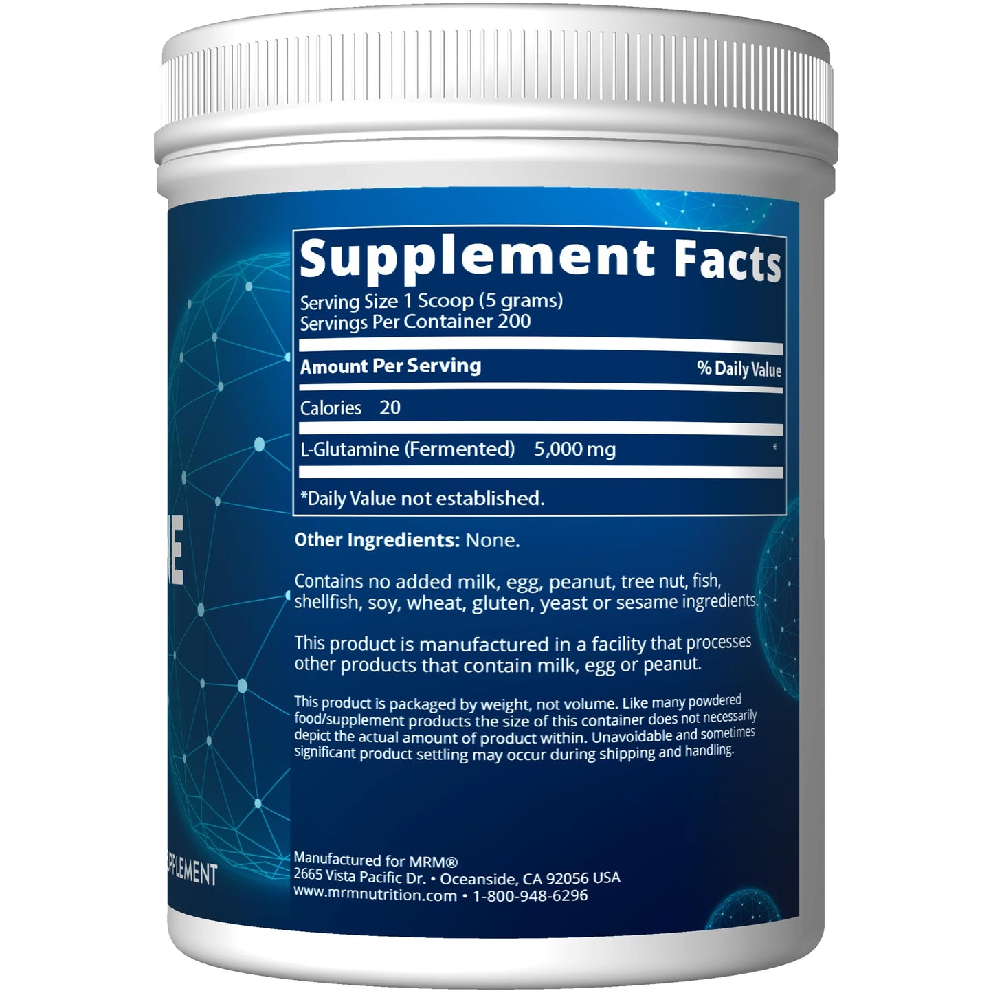 MRM L-Glutamine Powder 5000mg – Fermented Vegan Amino Acid for Gut Health & Recovery | 200 Servings