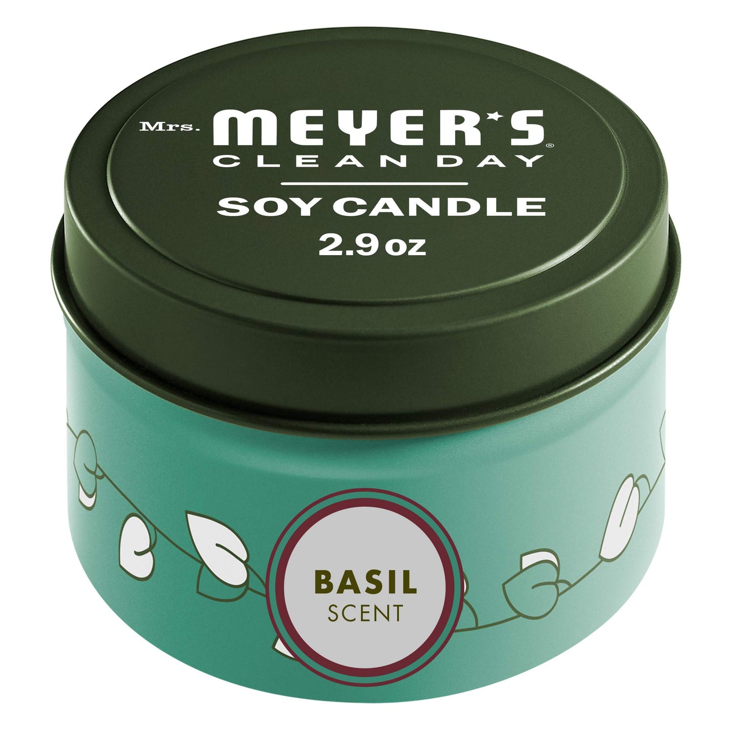 MRS. MEYER'S CLEAN DAY Basil Tin Candle – 12-Hour Burn, Soy Wax, 2.9 oz