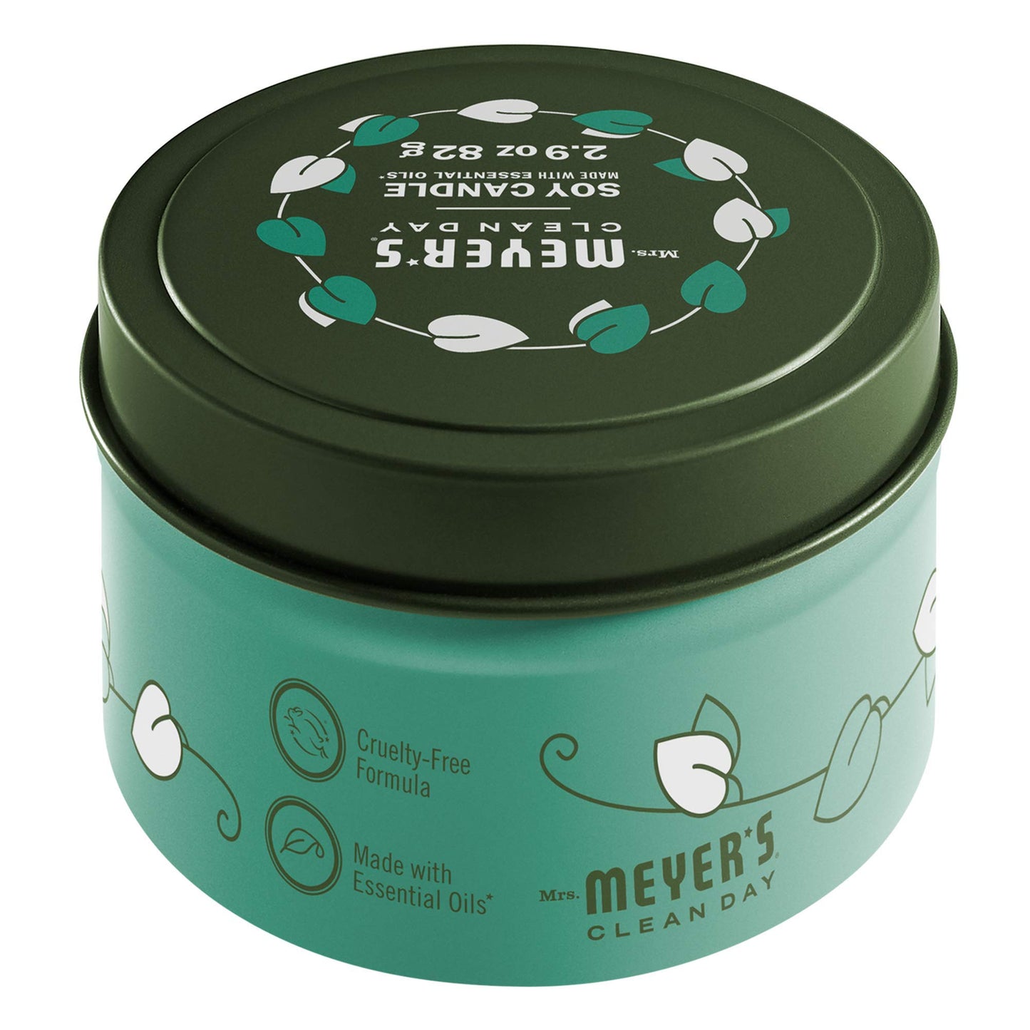 MRS. MEYER'S CLEAN DAY Basil Tin Candle – 12-Hour Burn, Soy Wax, 2.9 oz