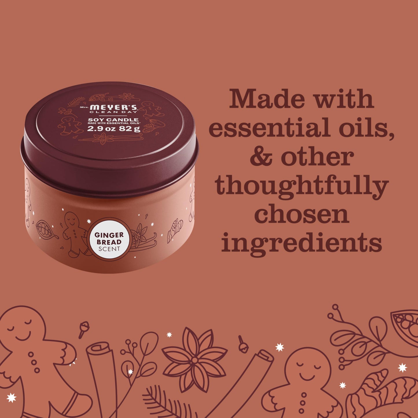 Mrs. Meyer's Clean Day Gingerbread Soy Tin Candle (2.9 oz) – Pack of 8