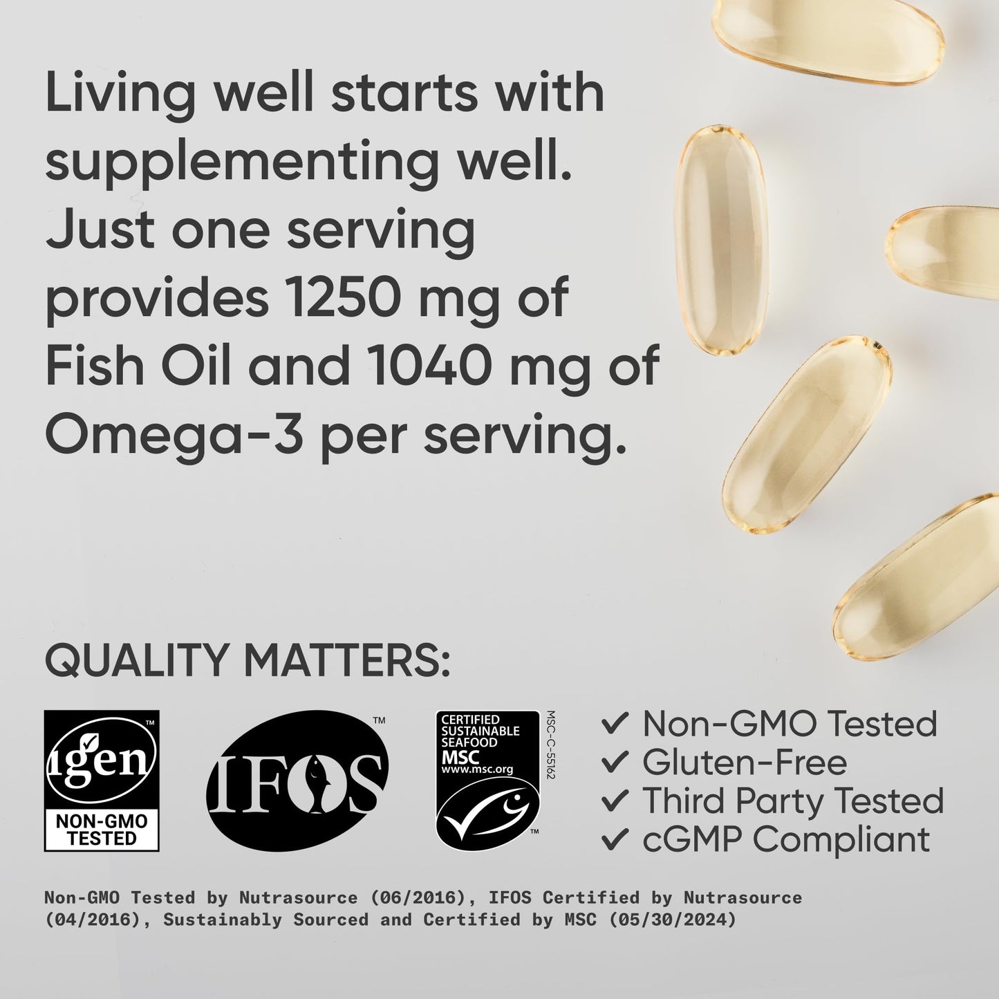 Sports Research Triple Strength Omega-3 Fish Oil - Burpless 1250 mg, 240 Softgels | Wild Alaska Pollock, EPA & DHA