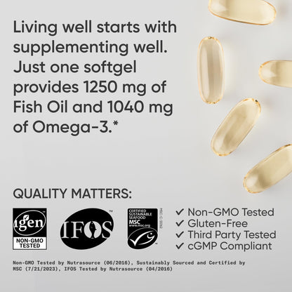 Sports Research Omega-3 Fish Oil 1250 - Triple Strength, MSC Certified, 180 Softgels