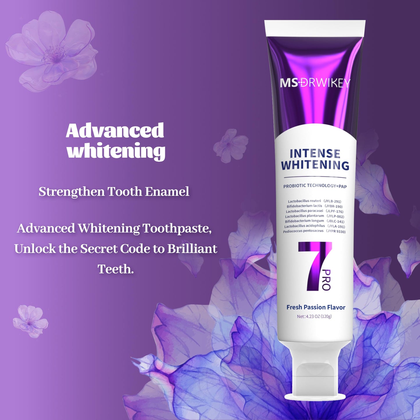 MSDRWIKEY 2-Pack Popping 7-Pro Whitening Toothpaste – Deep Whitening, 7 Probiotics, Purple Beads, Fluoride-Free