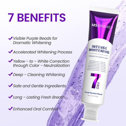 MSDRWIKEY 2-Pack Popping 7-Pro Whitening Toothpaste – Deep Whitening, 7 Probiotics, Purple Beads, Fluoride-Free