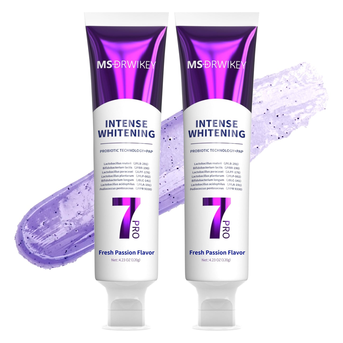 MSDRWIKEY 2-Pack Popping 7-Pro Whitening Toothpaste – Deep Whitening, 7 Probiotics, Purple Beads, Fluoride-Free
