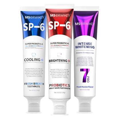 MSDRWIKEY SP-6 Toothpaste Bundle – 6 Probiotics, 7-Pro Whitening, Fluoride-Free