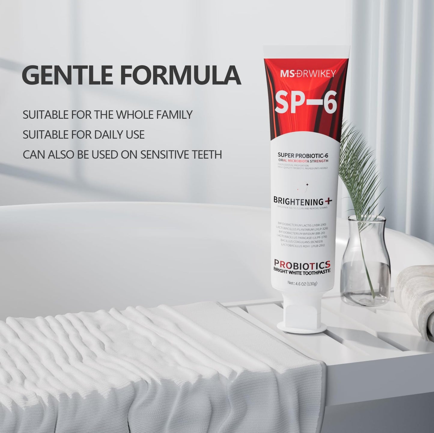 MSDRWIKEY SP-6 Probiotic Whitening Toothpaste – 6 Probiotics, Fluoride-Free