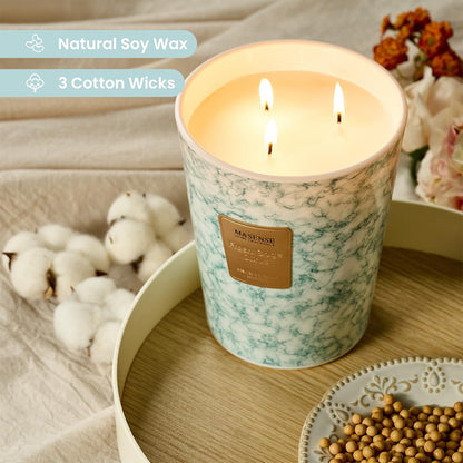 M&SENSE 35oz Extra Large Candle – 150H Fresh Sage Citrus, 3-Wick Soy Jar