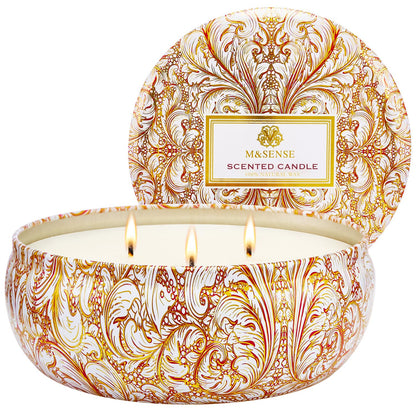 M&SENSE Basil Flower Scented Candles | 3 Wick Soy Tin, 40+ Hr Burn