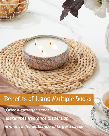 M&SENSE Basil Flower Scented Candles | 3 Wick Soy Tin, 40+ Hr Burn