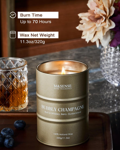 M&SENSE Bubbly Champagne Scented Candle – 11.3 oz, Natural Soy, 60–70h Burn Time